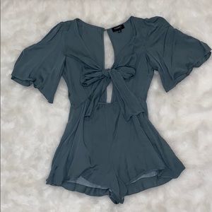 Silk sage green romper (S)